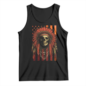 Native American Indian Chief Skull Headdress Vintage USA Flag Tank Top TS11 Black Print Your Wear
