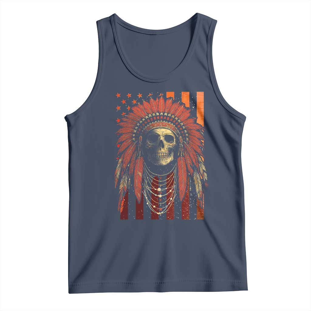 Native American Indian Chief Skull Headdress Vintage USA Flag Tank Top TS11 Navy Print Your Wear