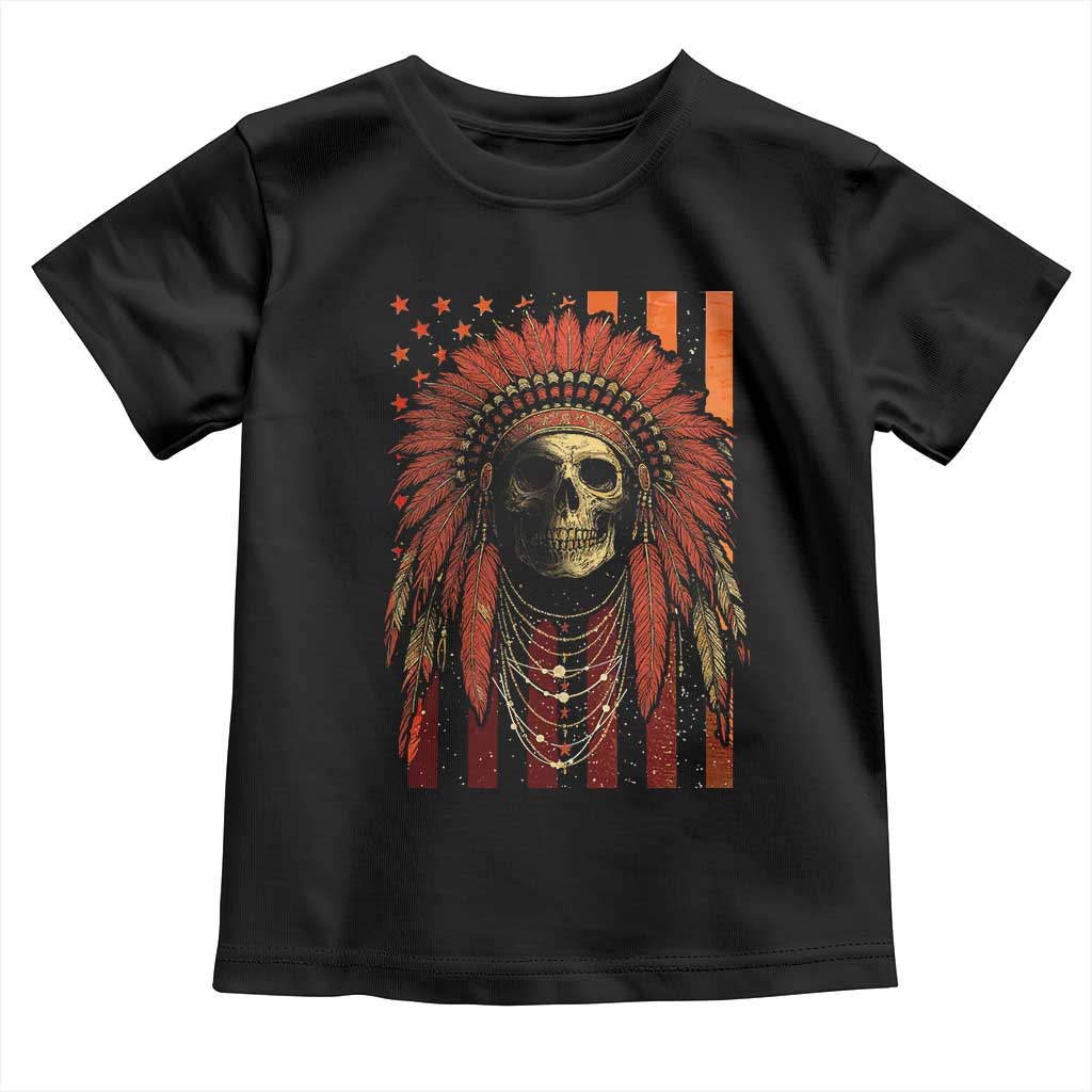 Native American Indian Chief Skull Headdress Vintage USA Flag Toddler T Shirt TS11 Black Print Your Wear