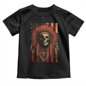 Native American Indian Chief Skull Headdress Vintage USA Flag Toddler T Shirt TS11 Black Print Your Wear