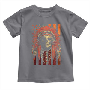 Native American Indian Chief Skull Headdress Vintage USA Flag Toddler T Shirt TS11 Charcoal Print Your Wear