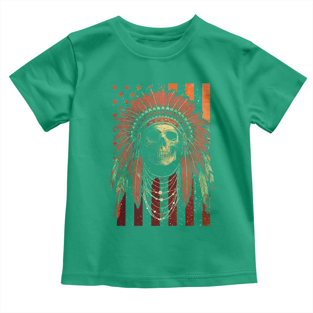 Native American Indian Chief Skull Headdress Vintage USA Flag Toddler T Shirt TS11 Irish Green Print Your Wear