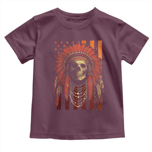 Native American Indian Chief Skull Headdress Vintage USA Flag Toddler T Shirt TS11 Maroon Print Your Wear