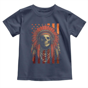 Native American Indian Chief Skull Headdress Vintage USA Flag Toddler T Shirt TS11 Navy Print Your Wear