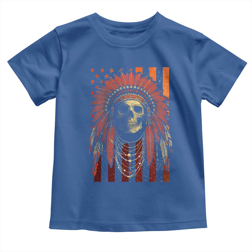 Native American Indian Chief Skull Headdress Vintage USA Flag Toddler T Shirt TS11 Royal Blue Print Your Wear