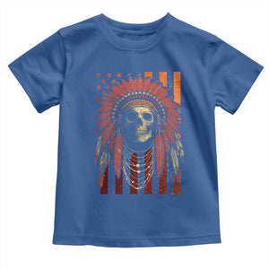 Native American Indian Chief Skull Headdress Vintage USA Flag Toddler T Shirt TS11 Royal Blue Print Your Wear