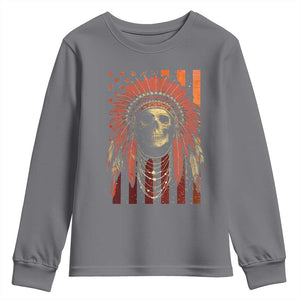 Native American Indian Chief Skull Headdress Vintage USA Flag Youth Sweatshirt TS11 Charcoal Print Your Wear