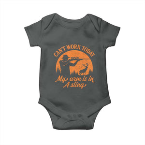 Cant Work Today My Arm Is In A Sling Baby Onesie Funny Deer Hunting TS11 Dark Heather Print Your Wear