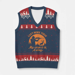 Cant Work Today My Arm Is In A Sling V-Neck Knit Sweater Vest Funny Deer Hunting - Print Your Wear