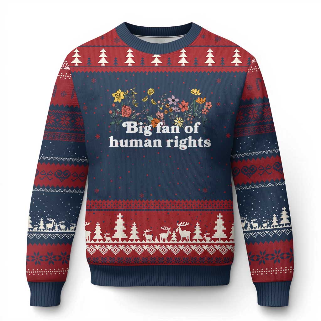 Big Fan Of Human Rights Ugly Christmas Sweater Retro Flowers TS11 Navy Red Print Your Wear