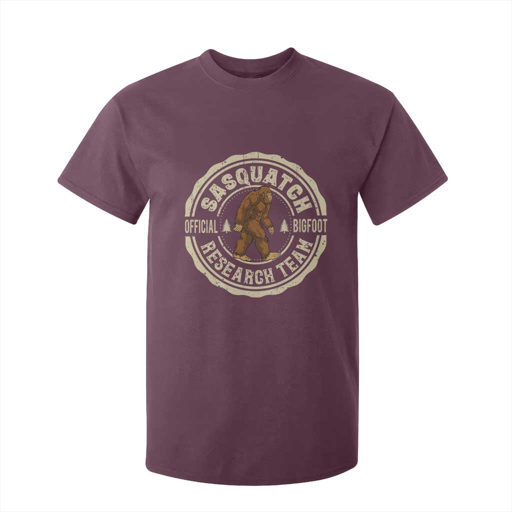 Funny Bigfoot Research Team T Shirt For Kid Retro Official Sasquatch Forest Stroll TS11 Maroon Print Your Wear