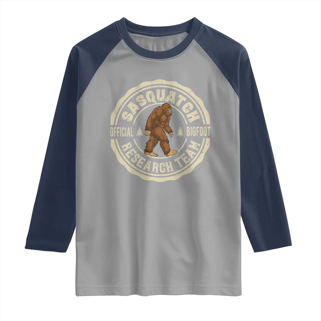 Funny Bigfoot Research Team Raglan Shirt Retro Official Sasquatch Forest Stroll TS11 Sport Gray Navy Print Your Wear