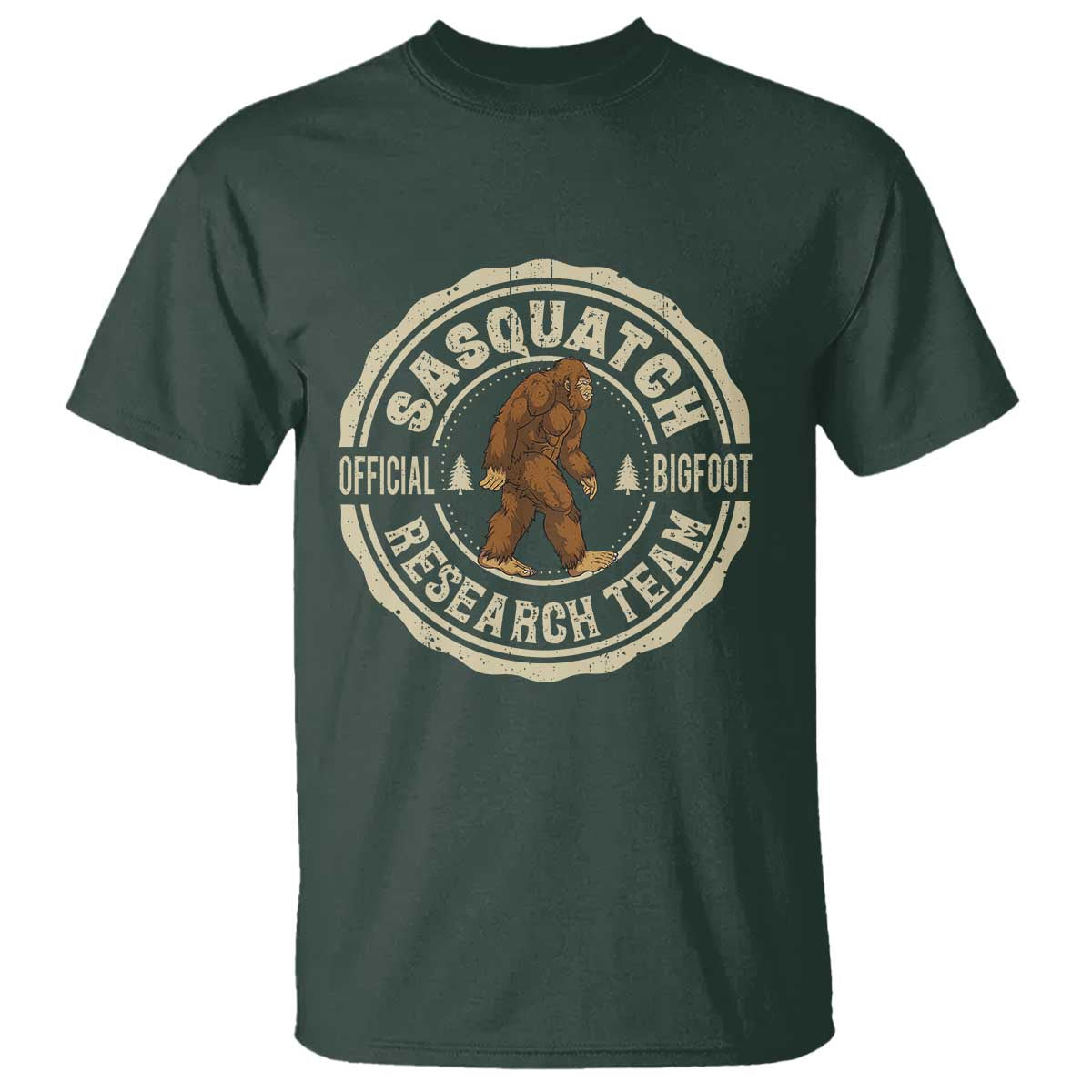 Funny Bigfoot Research Team T Shirt Retro Official Sasquatch Forest Stroll TS11 Dark Forest Green Print Your Wear