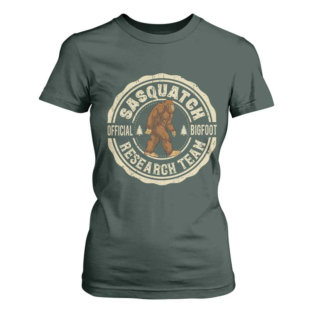 Funny Bigfoot Research Team T Shirt For Women Retro Official Sasquatch Forest Stroll TS11 Dark Forest Green Print Your Wear