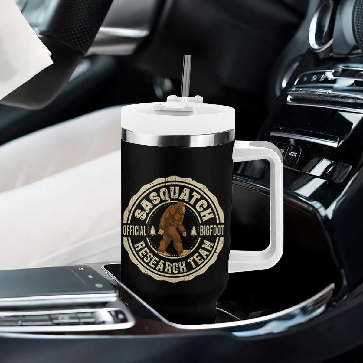 Funny Bigfoot Research Team Tumbler With Handle Retro Official Sasquatch Forest Stroll TS11 Print Your Wear