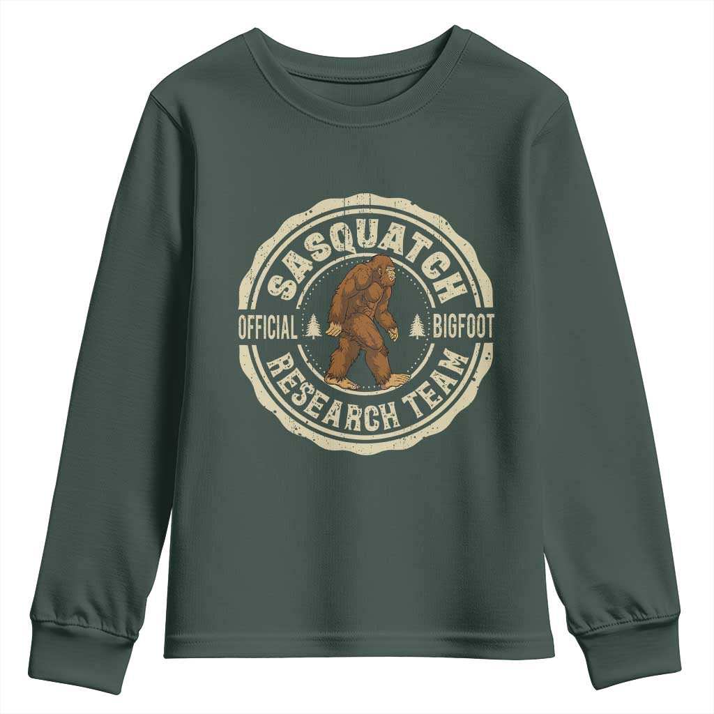 Funny Bigfoot Research Team Youth Sweatshirt Retro Official Sasquatch Forest Stroll TS11 Dark Forest Green Print Your Wear