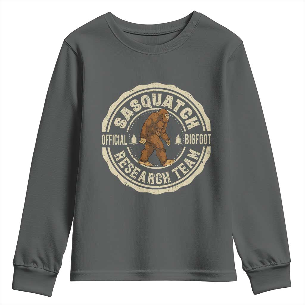 Funny Bigfoot Research Team Youth Sweatshirt Retro Official Sasquatch Forest Stroll TS11 Dark Heather Print Your Wear