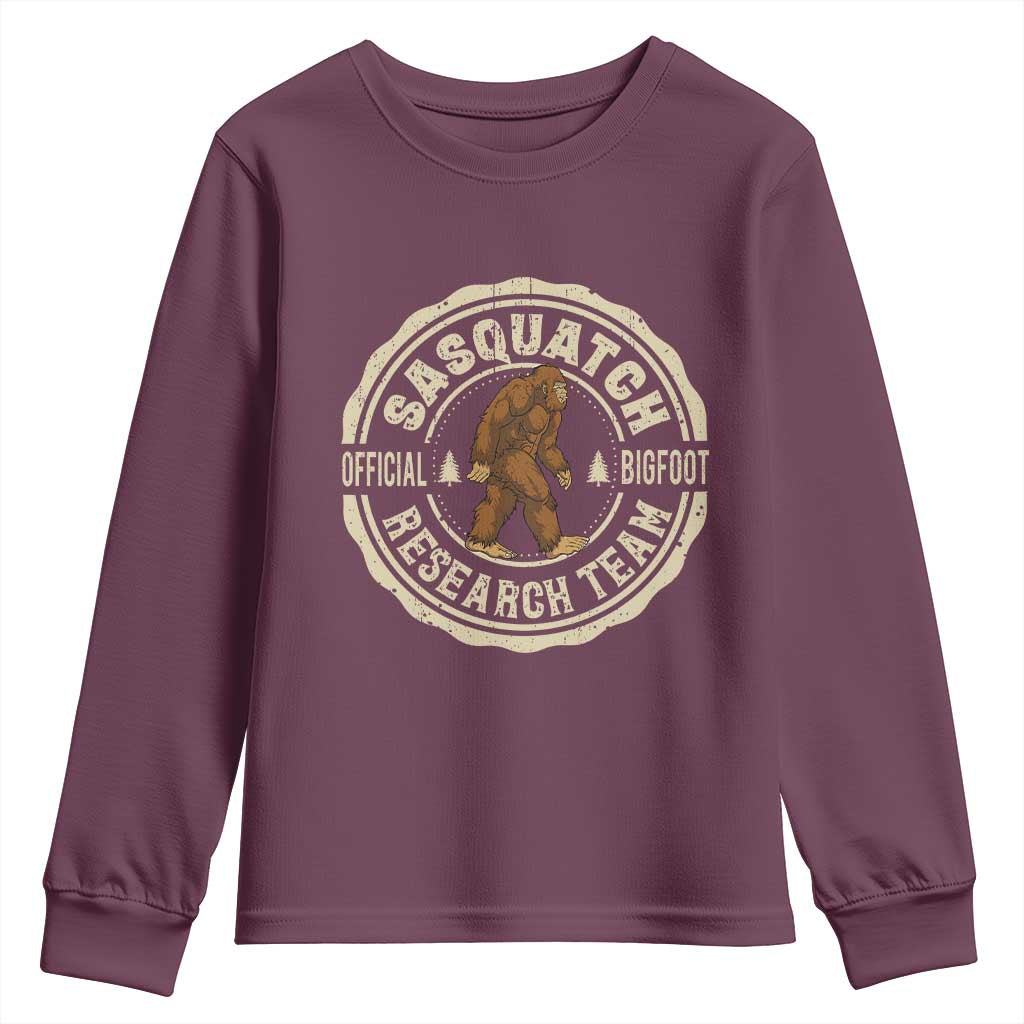Funny Bigfoot Research Team Youth Sweatshirt Retro Official Sasquatch Forest Stroll TS11 Maroon Print Your Wear