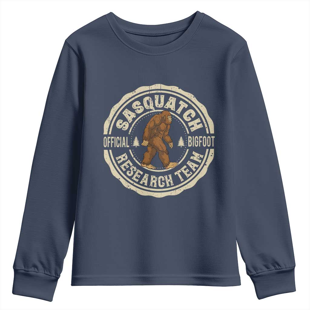 Funny Bigfoot Research Team Youth Sweatshirt Retro Official Sasquatch Forest Stroll TS11 Navy Print Your Wear