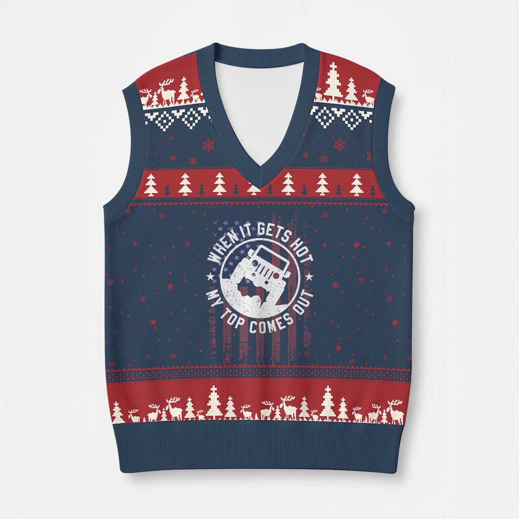 Funny When It Gets Hot My Top Comes Out V-Neck Knit Sweater Vest Off Road Car American Flag - Print Your Wear