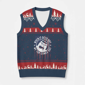 Funny When It Gets Hot My Top Comes Out V-Neck Knit Sweater Vest Off Road Car American Flag - Print Your Wear