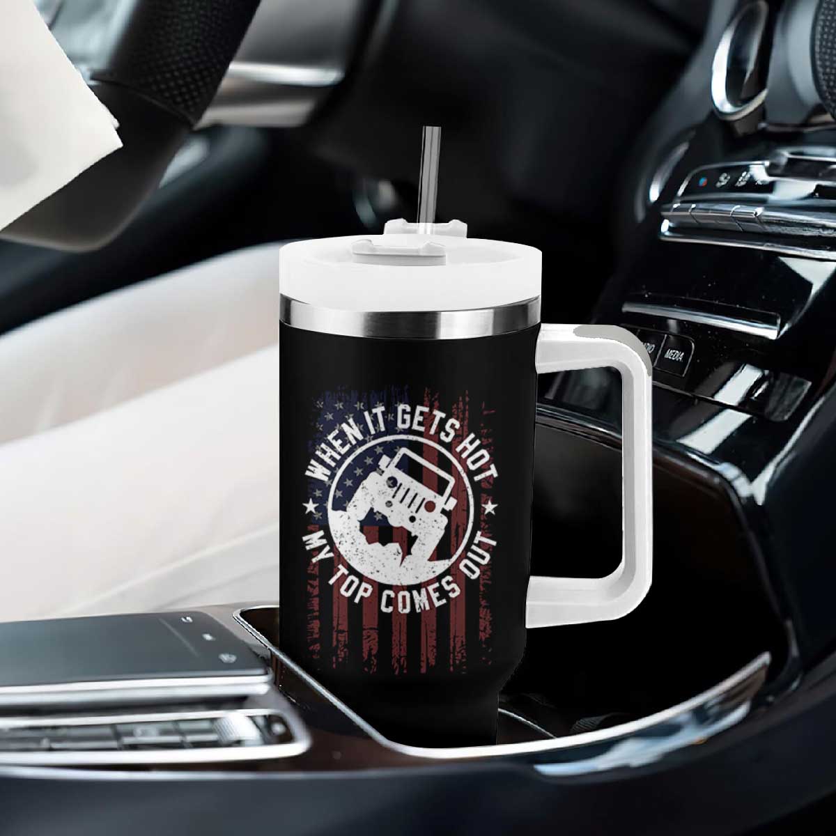 Funny When It Gets Hot My Top Comes Out Tumbler With Handle Off Road Car American Flag TS11 Print Your Wear