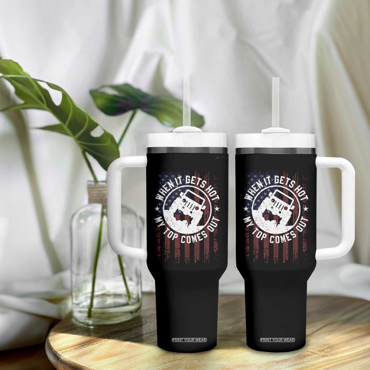 Funny When It Gets Hot My Top Comes Out Tumbler With Handle Off Road Car American Flag TS11 Print Your Wear