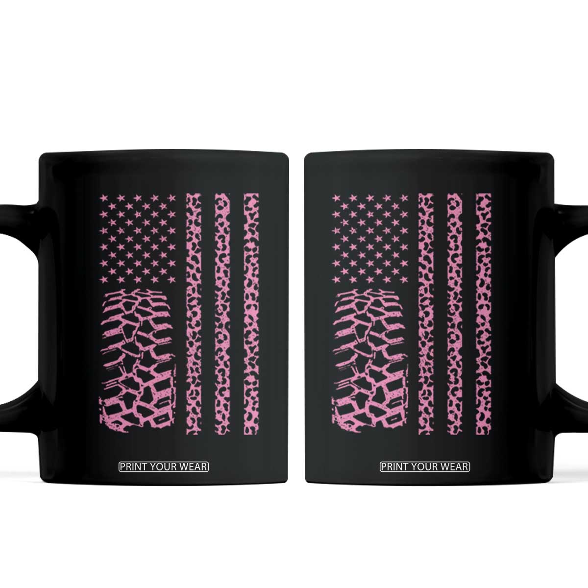 Off Road Car Wheel Pink Leopard Print American Flag Coffee Mug TS11 Black Print Your Wear
