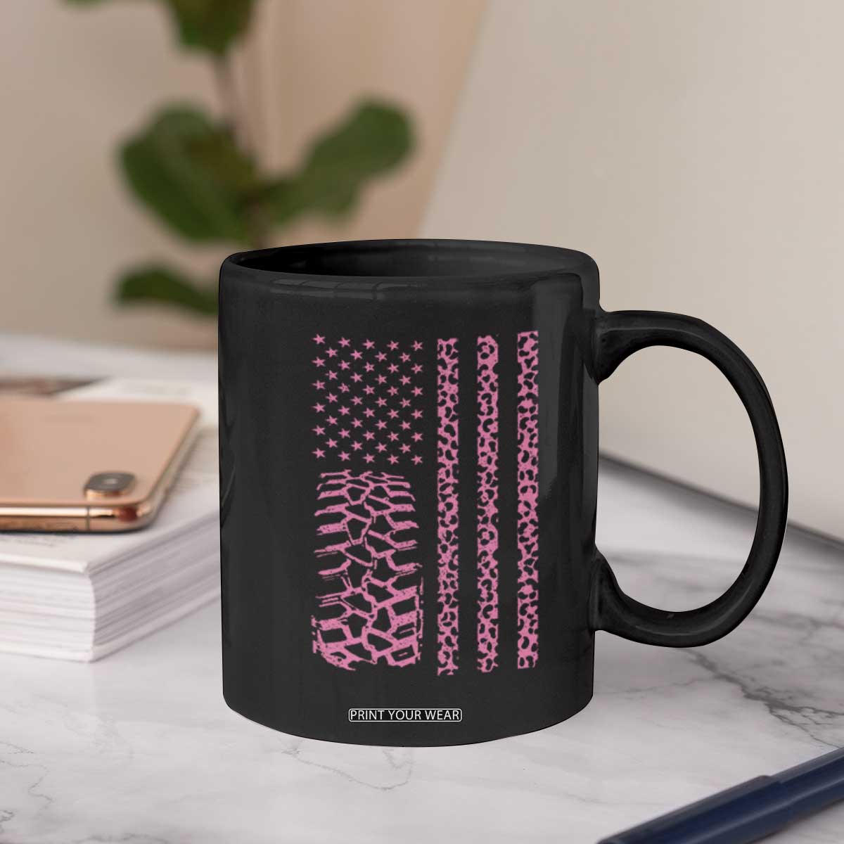 Off Road Car Wheel Pink Leopard Print American Flag Coffee Mug TS11 Print Your Wear