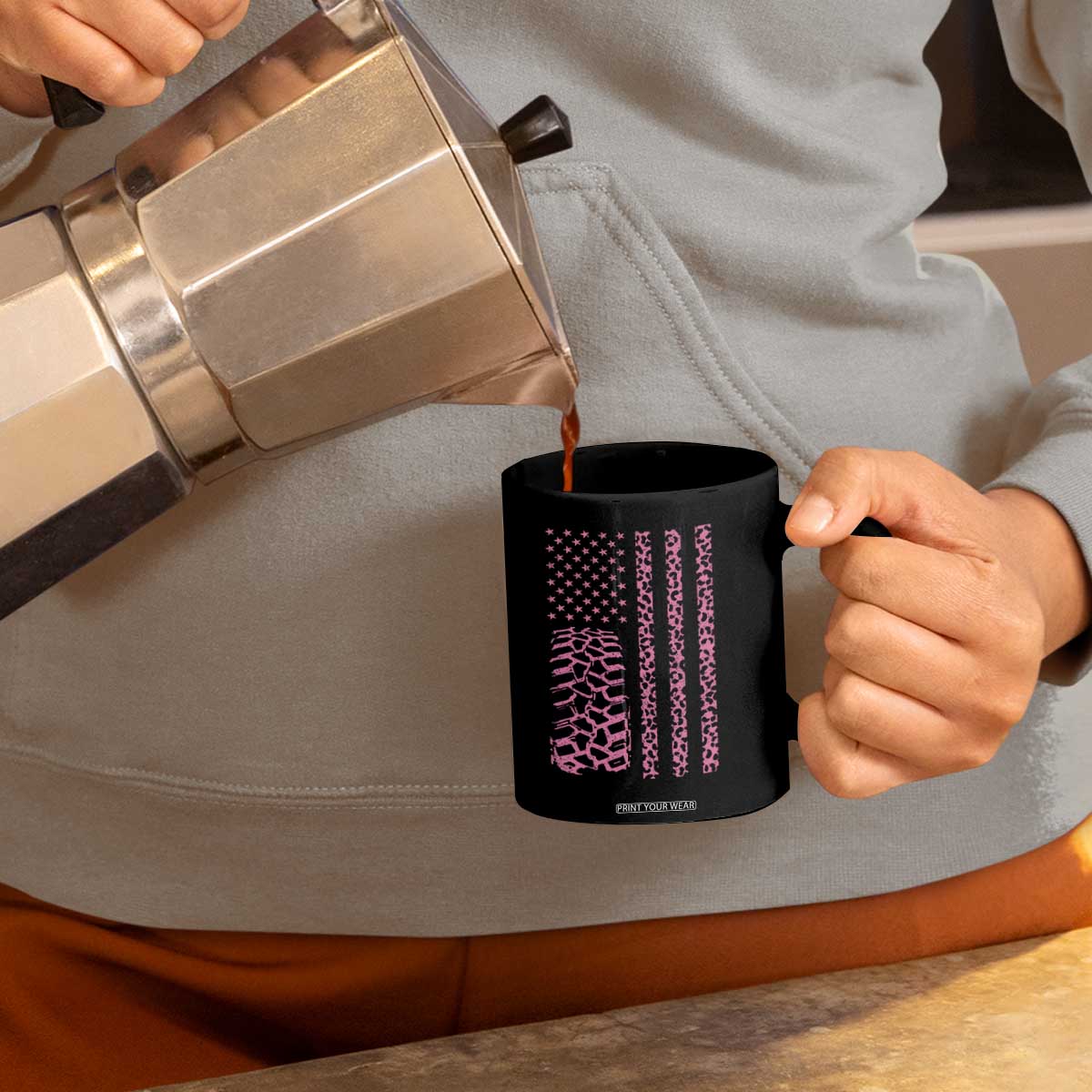 Off Road Car Wheel Pink Leopard Print American Flag Coffee Mug TS11 Print Your Wear