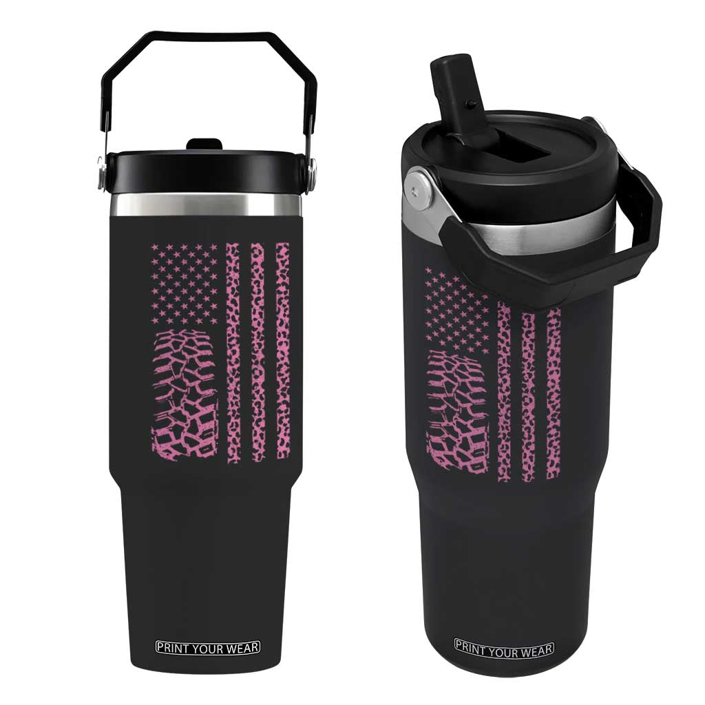 Off Road Car Wheel Pink Leopard Print American Flag Flip Straw Tumbler TS11 One Size: 30 oz Black Print Your Wear