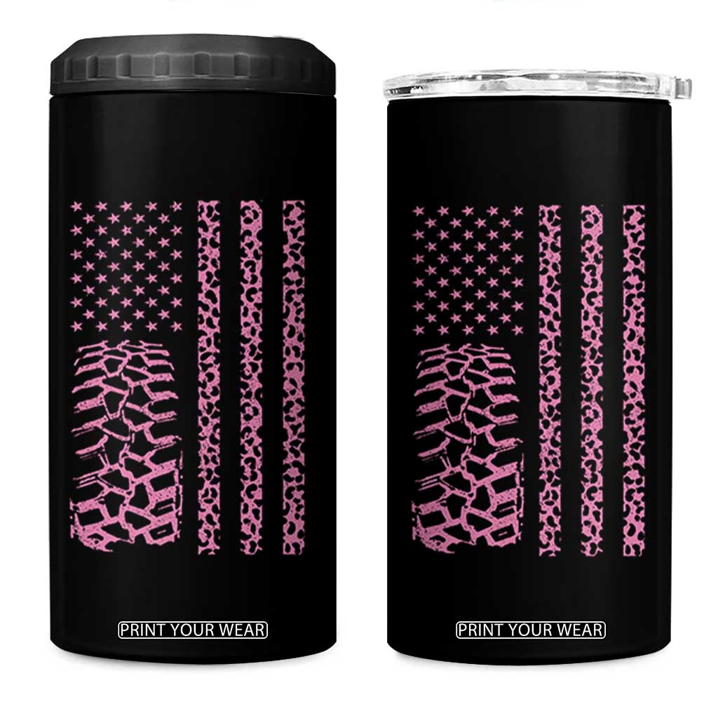 Off Road Car Wheel Pink Leopard Print American Flag 4 in 1 Can Cooler Tumbler TS11 One Size: 16 oz Black Print Your Wear