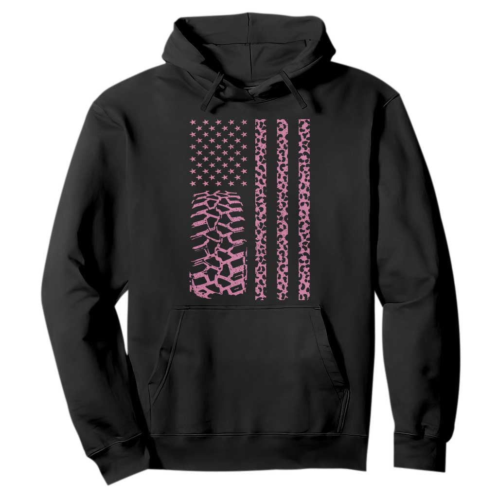 Off Road Car Wheel Pink Leopard Print American Flag Hoodie TS11 Black Print Your Wear