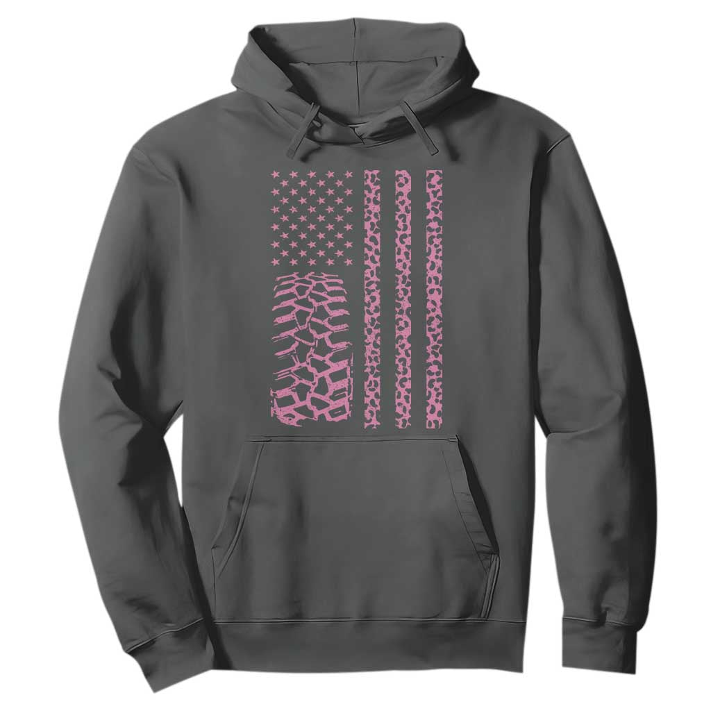 Off Road Car Wheel Pink Leopard Print American Flag Hoodie TS11 Dark Heather Print Your Wear