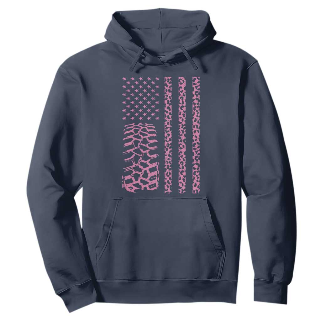 Off Road Car Wheel Pink Leopard Print American Flag Hoodie TS11 Navy Print Your Wear