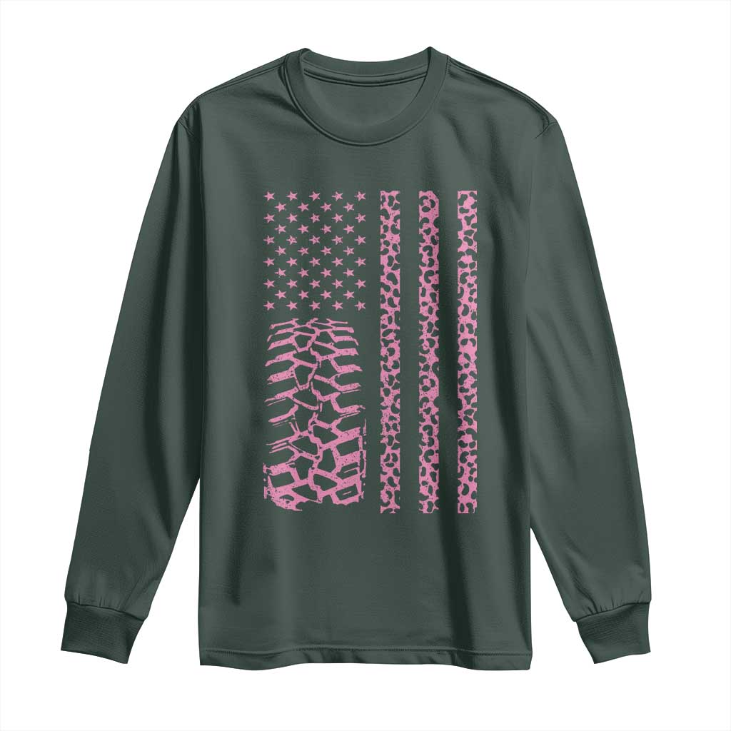 Off Road Car Wheel Pink Leopard Print American Flag Long Sleeve Shirt TS11 Dark Forest Green Print Your Wear