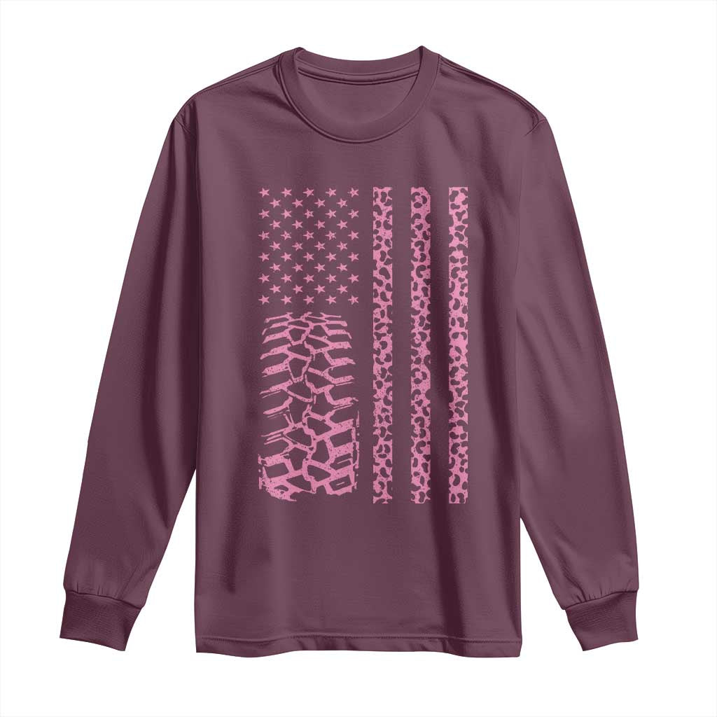 Off Road Car Wheel Pink Leopard Print American Flag Long Sleeve Shirt TS11 Maroon Print Your Wear