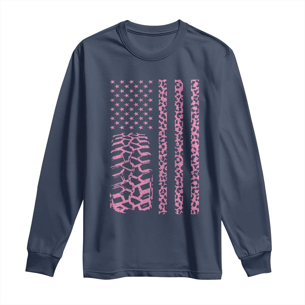 Off Road Car Wheel Pink Leopard Print American Flag Long Sleeve Shirt TS11 Navy Print Your Wear