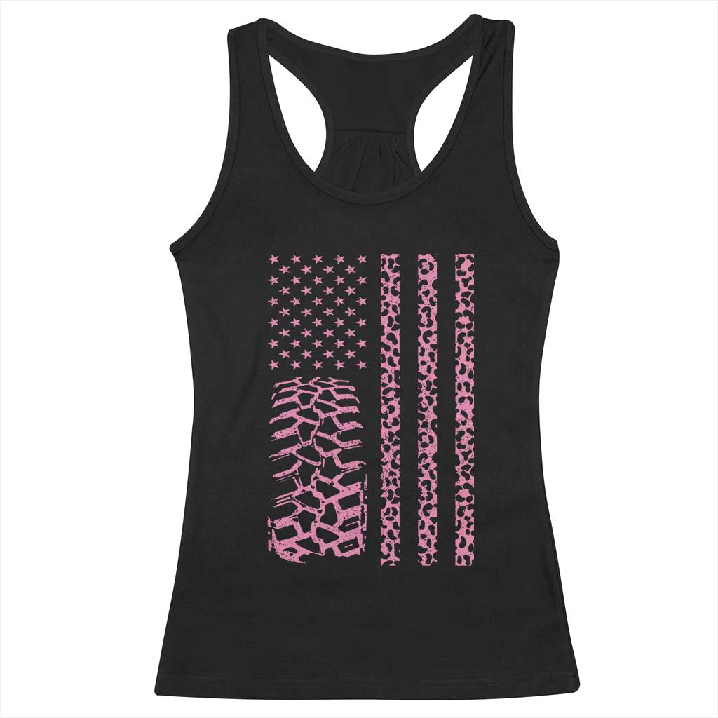 Off Road Car Wheel Pink Leopard Print American Flag Racerback Tank Top TS11 Black Print Your Wear