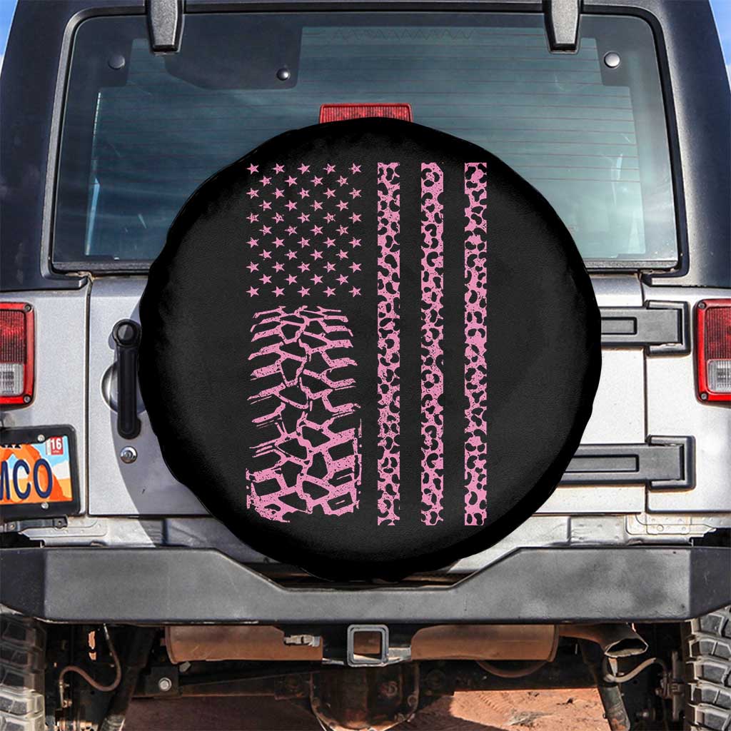 Off Road Car Wheel Pink Leopard Print American Flag Spare Tire Cover TS11 No hole Black Print Your Wear