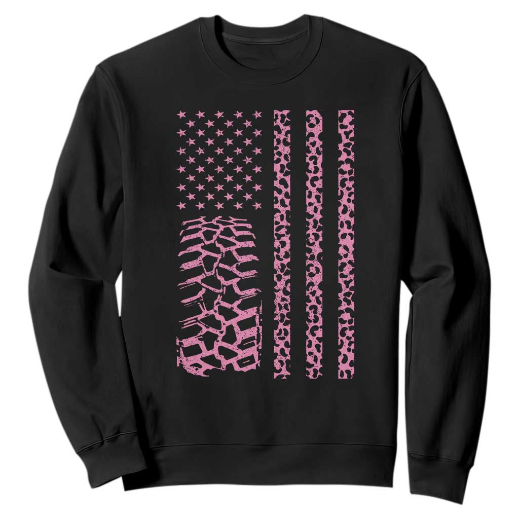 Off Road Car Wheel Pink Leopard Print American Flag Sweatshirt TS11 Black Print Your Wear
