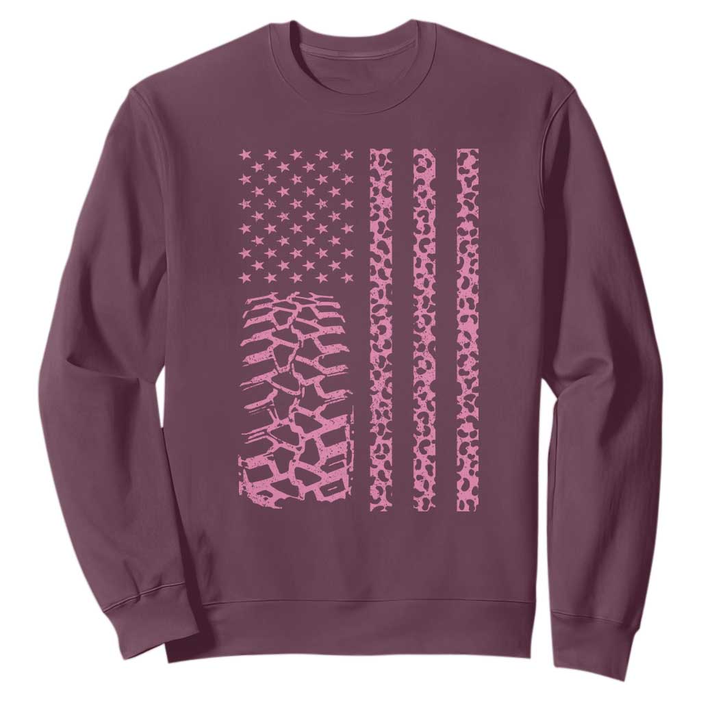 Off Road Car Wheel Pink Leopard Print American Flag Sweatshirt TS11 Maroon Print Your Wear