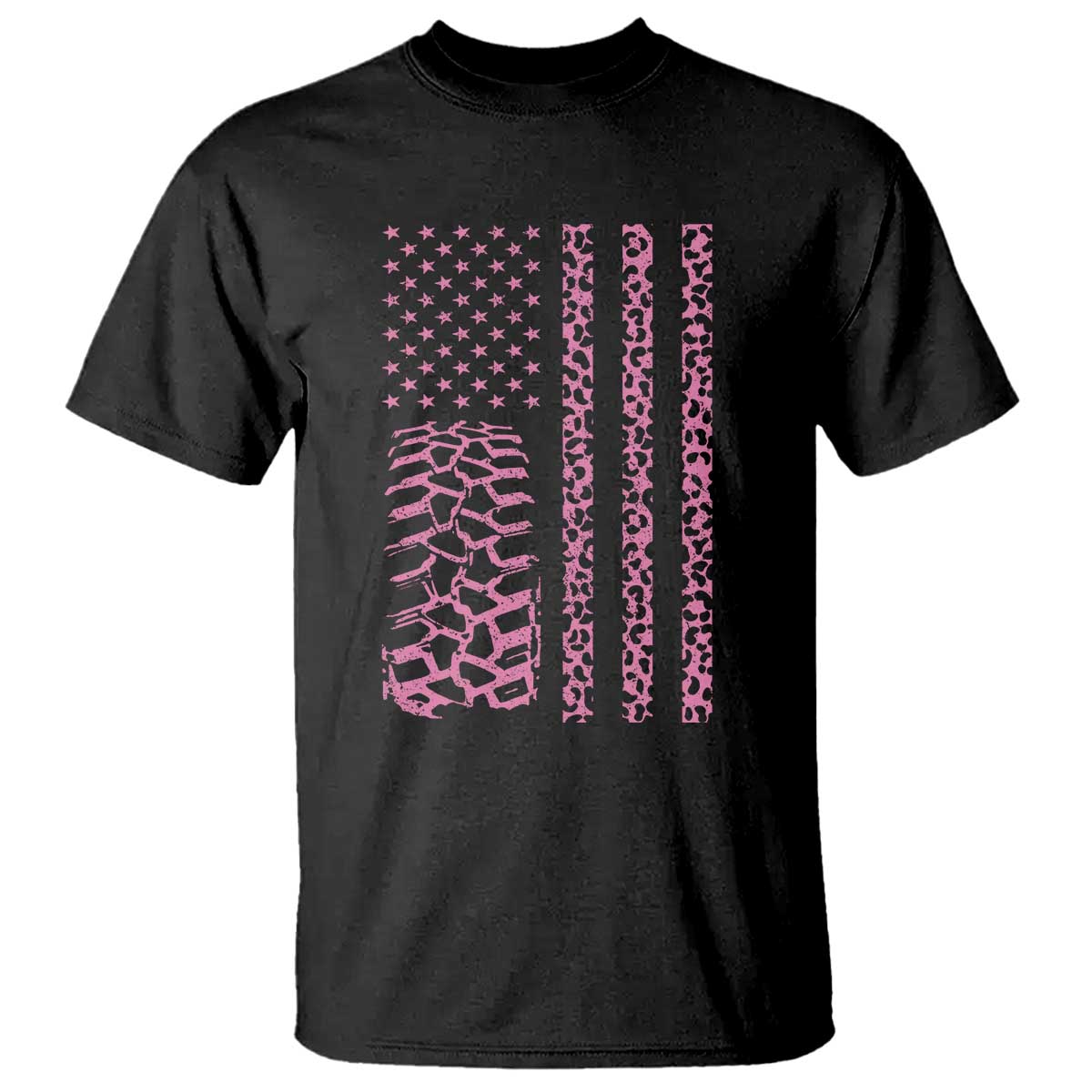 Off Road Car Wheel Pink Leopard Print American Flag T Shirt TS11 Black Print Your Wear