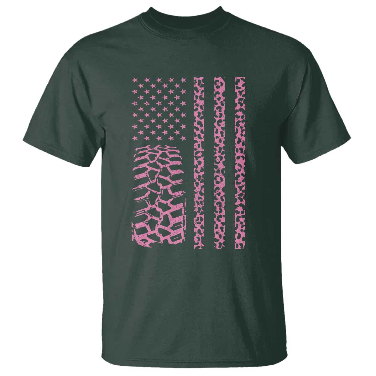 Off Road Car Wheel Pink Leopard Print American Flag T Shirt TS11 Dark Forest Green Print Your Wear