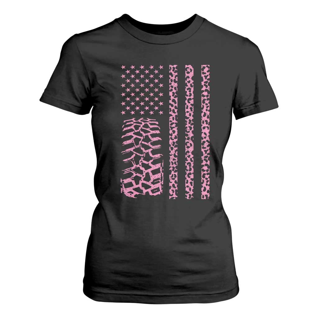 Off Road Car Wheel Pink Leopard Print American Flag T Shirt For Women TS11 Black Print Your Wear