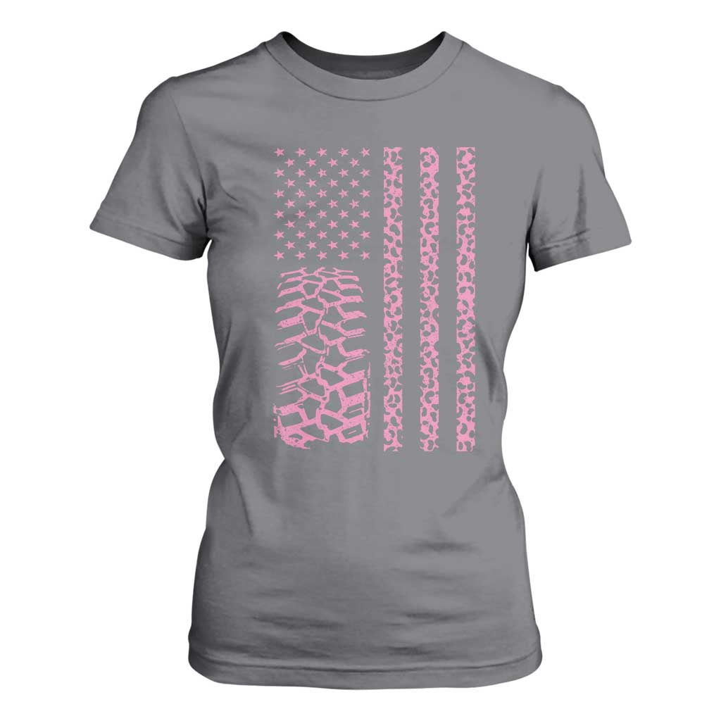Off Road Car Wheel Pink Leopard Print American Flag T Shirt For Women TS11 Charcoal Print Your Wear