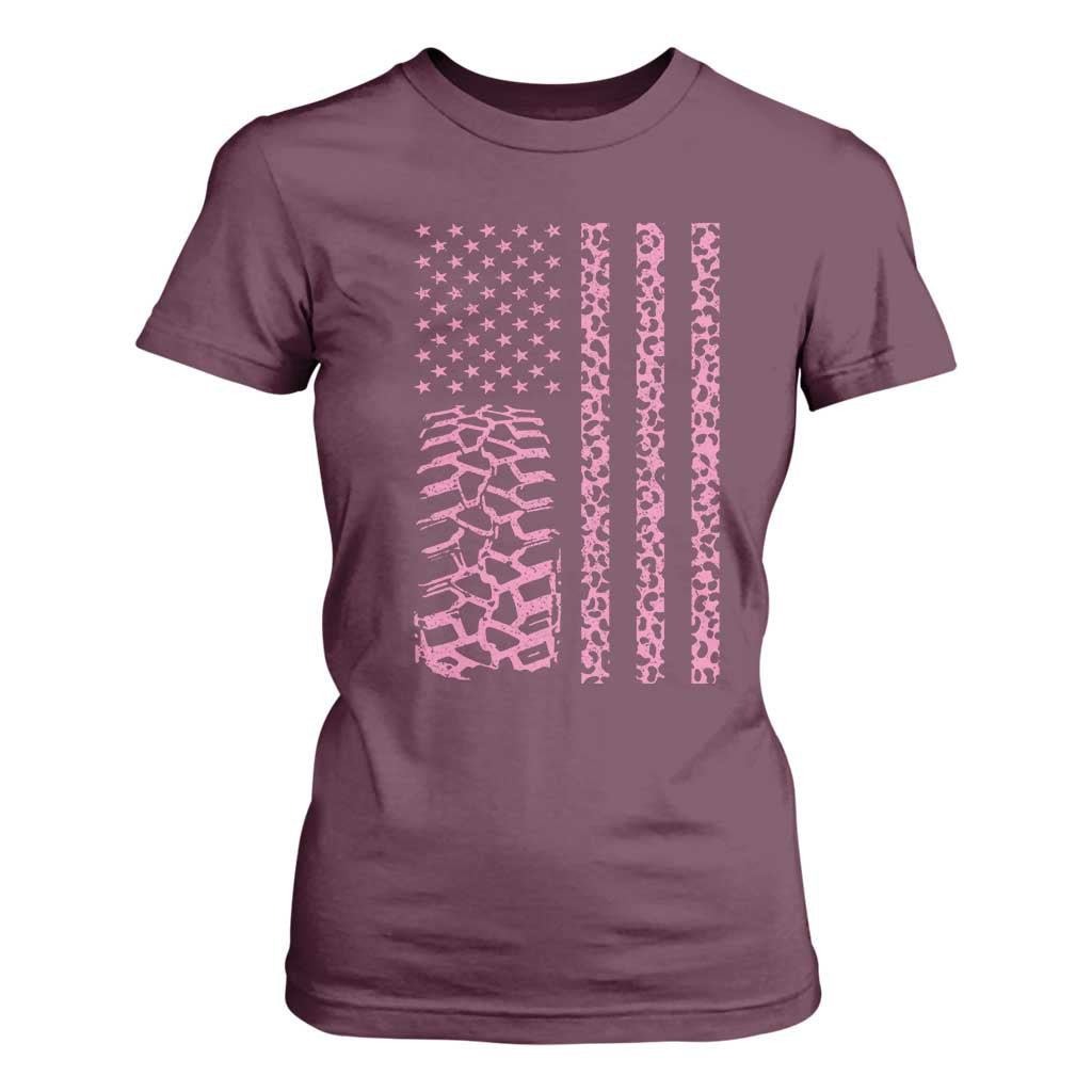Off Road Car Wheel Pink Leopard Print American Flag T Shirt For Women TS11 Maroon Print Your Wear