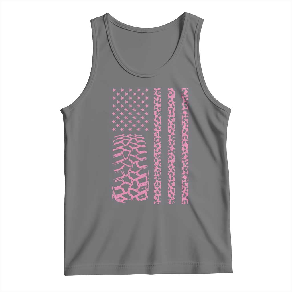 Off Road Car Wheel Pink Leopard Print American Flag Tank Top TS11 Black Heather Print Your Wear