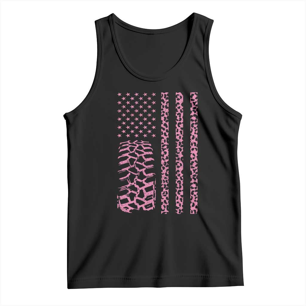 Off Road Car Wheel Pink Leopard Print American Flag Tank Top TS11 Black Print Your Wear