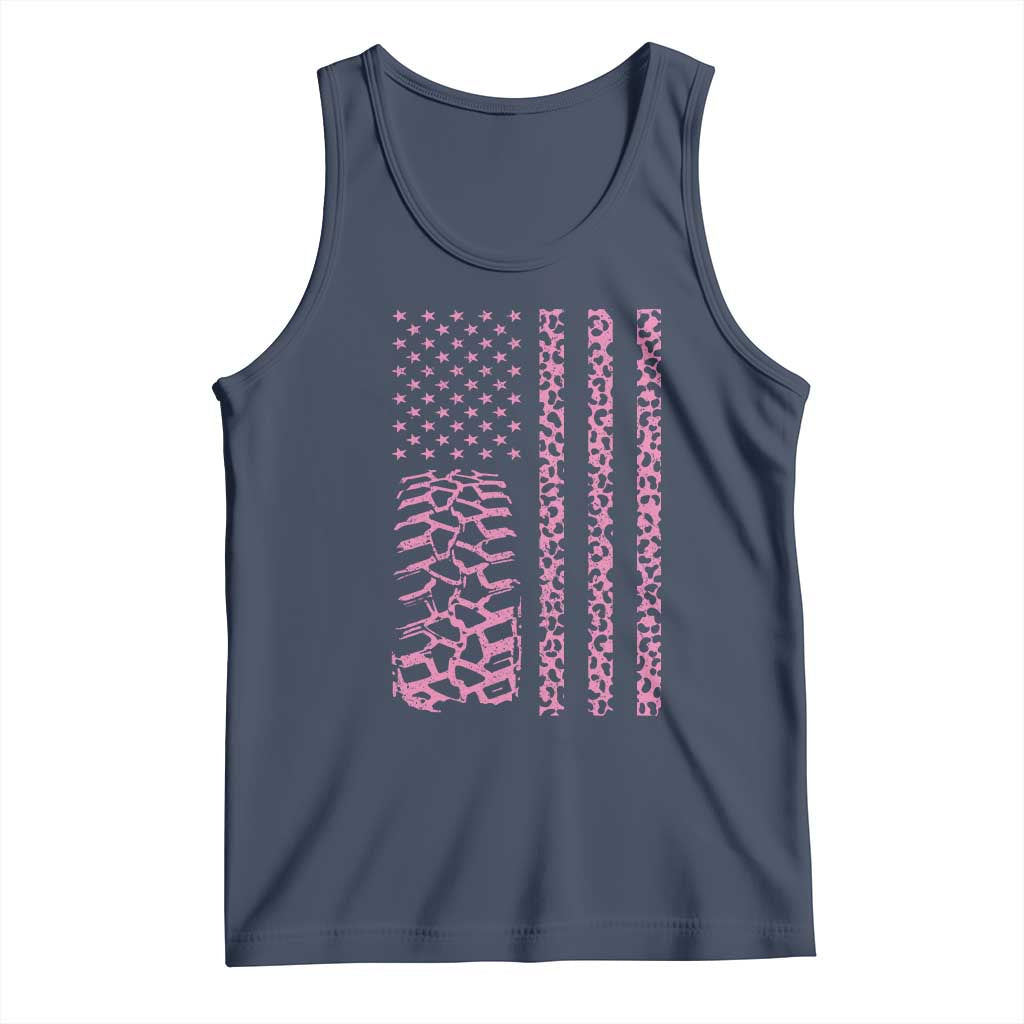 Off Road Car Wheel Pink Leopard Print American Flag Tank Top TS11 Navy Print Your Wear